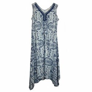 Tantrums Women’s Flowy Blue and White Asymmetrical Dress - S